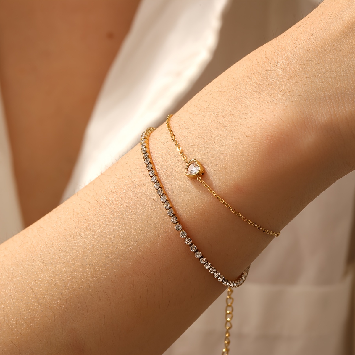 Women's 304 Stainless Steel Double-layer Chain Bracelet with Glass Beads